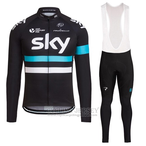 2016 Cycling Jersey Sky Black Long Sleeve and Bib Tight